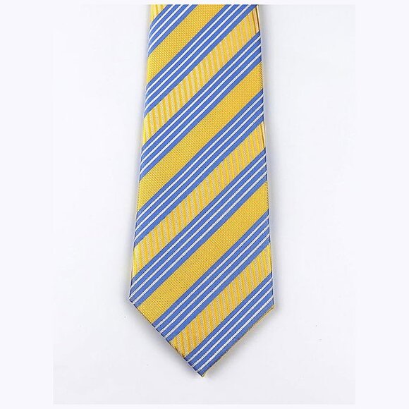 Men's Gingham Check Stripe Ties Pattern Business Yellow Blue Striped - Picture 4 of 4